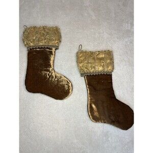 Vintage Chimney Huggers Christmas Stockings Gold Velvet Lace Set Of 2 Elegant